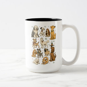 Süße Vintage-Cartoon-Hunderassen-ClipArt-Sammlung Zweifarbige Tasse