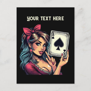 Süße vintage-Casino-Girl-Add-Nachricht-Poker Postkarte