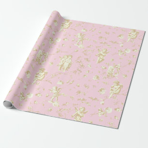 Süße Vintage-Cupid-Engel Rosa Beige Floral Toile Geschenkpapier