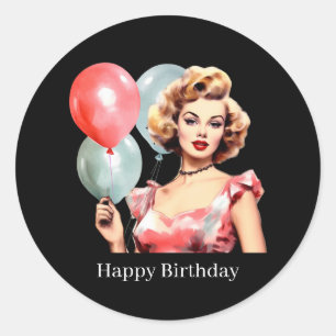 Süße vintage Dame Geburtstag anpassbar Runder Aufkleber