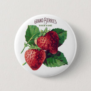 Süße Vintage-Erdbeere Frucht mit Ihrem Namen Button