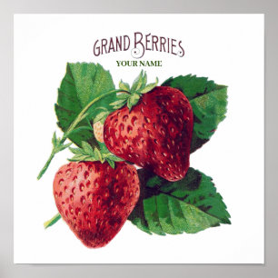 Süße Vintage-Erdbeere Frucht mit Ihrem Namen Poster