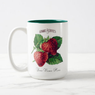 Süße Vintage-Erdbeere Frucht mit Ihrem Namen Zweifarbige Tasse