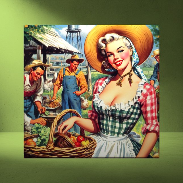 Süße Vintage-Farmer-Pinup Fliese (Von Creator hochgeladen)