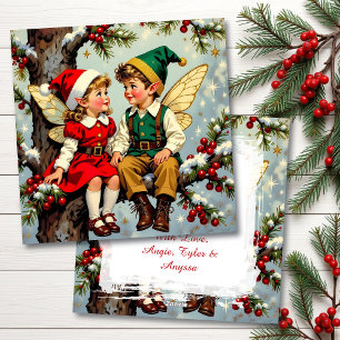 Süße vintage Feen Kinder personalisierte Weihnacht Feiertagskarte