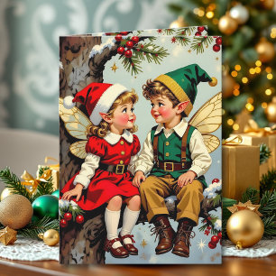 Süße Vintage-Feenkinder personalisiertes Weihnacht Karte