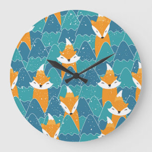 Süße Vintage-Füchse Illustration Große Wanduhr