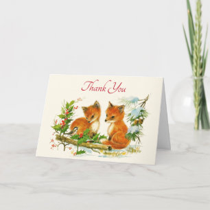Süße Vintage-Füchse Retro-Weihnachtsszene Danke Karte