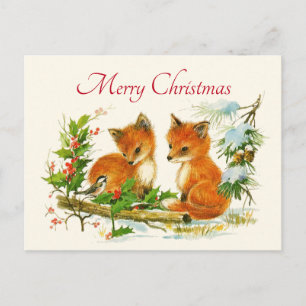 Süße Vintage-Füchse Retro-Weihnachtsszene Feiertagspostkarte