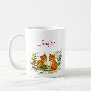 Süße Vintage-Füchse Retro-Weihnachtsszene Kaffeetasse