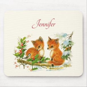 Süße Vintage-Füchse Retro-Weihnachtsszene Mousepad