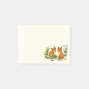 Süße Vintage-Füchse Retro-Weihnachtsszene Post-it Klebezettel