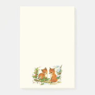 Süße Vintage-Füchse Retro-Weihnachtsszene Post-it Klebezettel