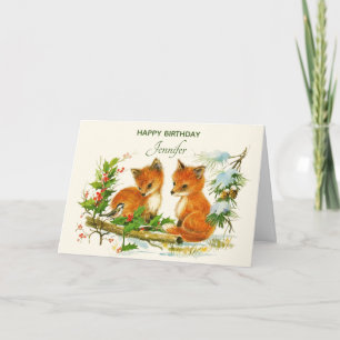 Süße Vintage-Füchse Retro-Winter-Szene Geburtstag Karte