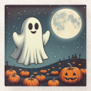 Süße, vintage Geist & Kürbis Halloween Kunst Glasuntersetzer