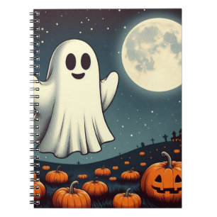 Süße, vintage Geist & Kürbis Halloween Kunst Notizblock