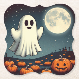 Süße, vintage Geist & Kürbis Halloween Kunst Untersetzer