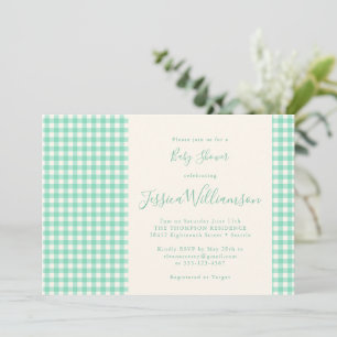 Süße Vintage-Gingham-Karo-Mintgrün-Baby-Party Einladung