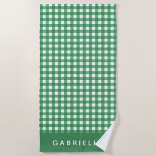 Süße vintage grüne Gingham Karo personalisiert Strandtuch