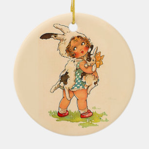 Süße Vintage-Hasen-Girl Keramik Ornament