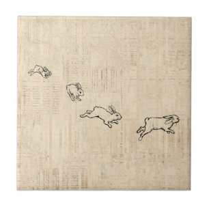 Süße Vintage-Hasen-Themen-Hopping-Kaninchen-Kunst Fliese