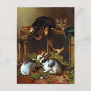 Süße Vintage-Hasen und -Kätzchen Postkarte
