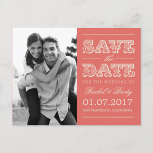 Süße Vintage Hochzeit Save The Date - Koralle Ankündigungspostkarte