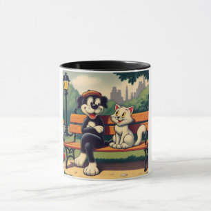 Süße, vintage Hund/Katze Cartoon Tasse
