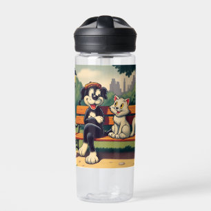 Süße, vintage Hund/Katze Cartoon Trinkflasche
