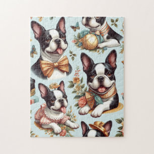 Süße Vintage-Illustration eines Boston Terriers Puzzle