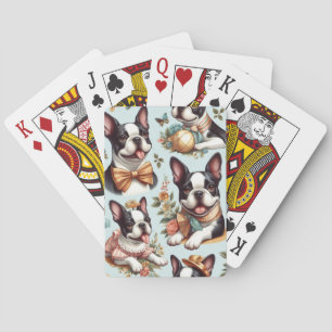 Süße Vintage-Illustration eines Boston Terriers Spielkarten
