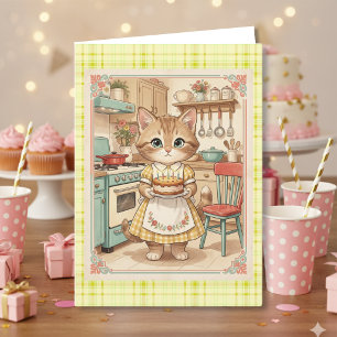 Süße Vintage-Katze   Alles Gute zum Geburtstag Karte