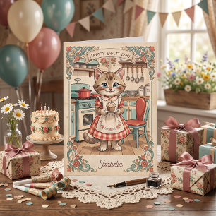 Süße Vintage-Katze Personalisiertes Happy Birthd Karte