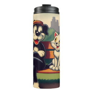 Süße, vintage Katzen-/Hunde-Cartoonfigur Thermosbecher