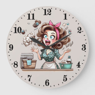 Süße Vintage-Kochdame Große Wanduhr