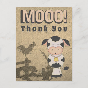 Süße Vintage-Kuh und Bauernhoftiere MOOO! Danke Postkarte