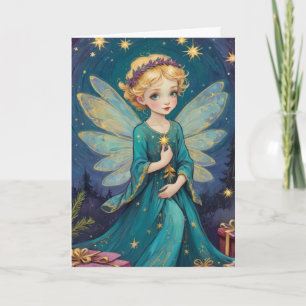 Süße Vintage-Kunst Weihnachtssternennacht Fee Karte