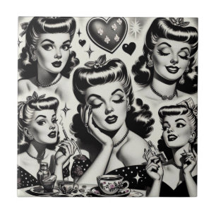 Süße Vintage-Mädchen-Illustration Fliese