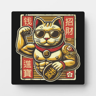Süße Vintage Maneki Neko Glückskatze, Erfolg Geld Fotoplatte