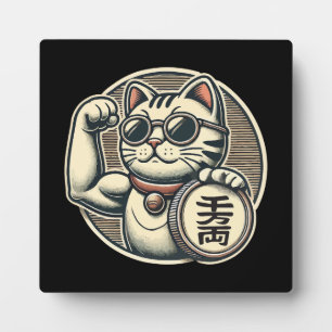 Süße Vintage Maneki Neko Glückskatze, Erfolg Geld Fotoplatte