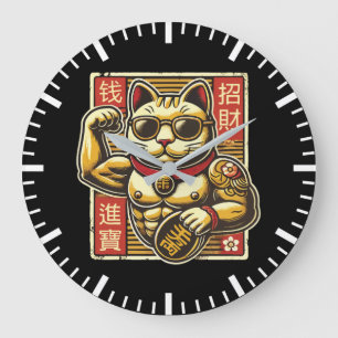 Süße Vintage Maneki Neko Glückskatze, Erfolg Geld Große Wanduhr