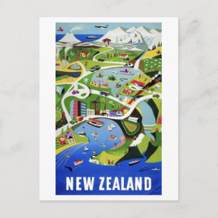 Süße Vintage Neuseeland Reise Postkarte