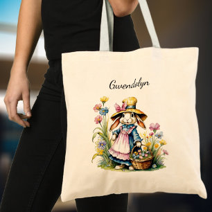 Süße vintage Osterhase Mädchen personalisiert Tragetasche