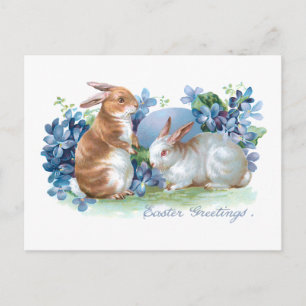 Süße Vintage-Osterhasen & Blaue Vergissmeinnicht Postkarte