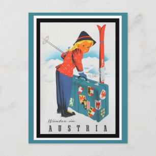 Süße Vintage Österreich Alpen Berge Skifahren Reis Postkarte