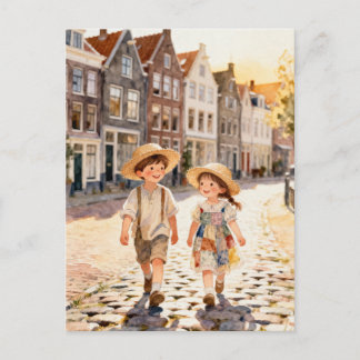 Süße Vintage-Patchwork-Kinder niederländische Volk Postkarte