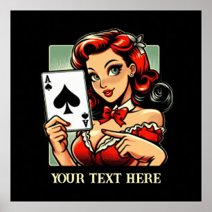 Süße Vintage-Pokerdame Text hinzufügen Poster