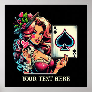 Süße Vintage-Pokerdame Text hinzufügen Poster
