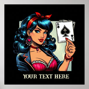 Süße Vintage-Pokerdame Text hinzufügen Poster