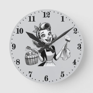 Süße vintage Putzfrau Runde Wanduhr